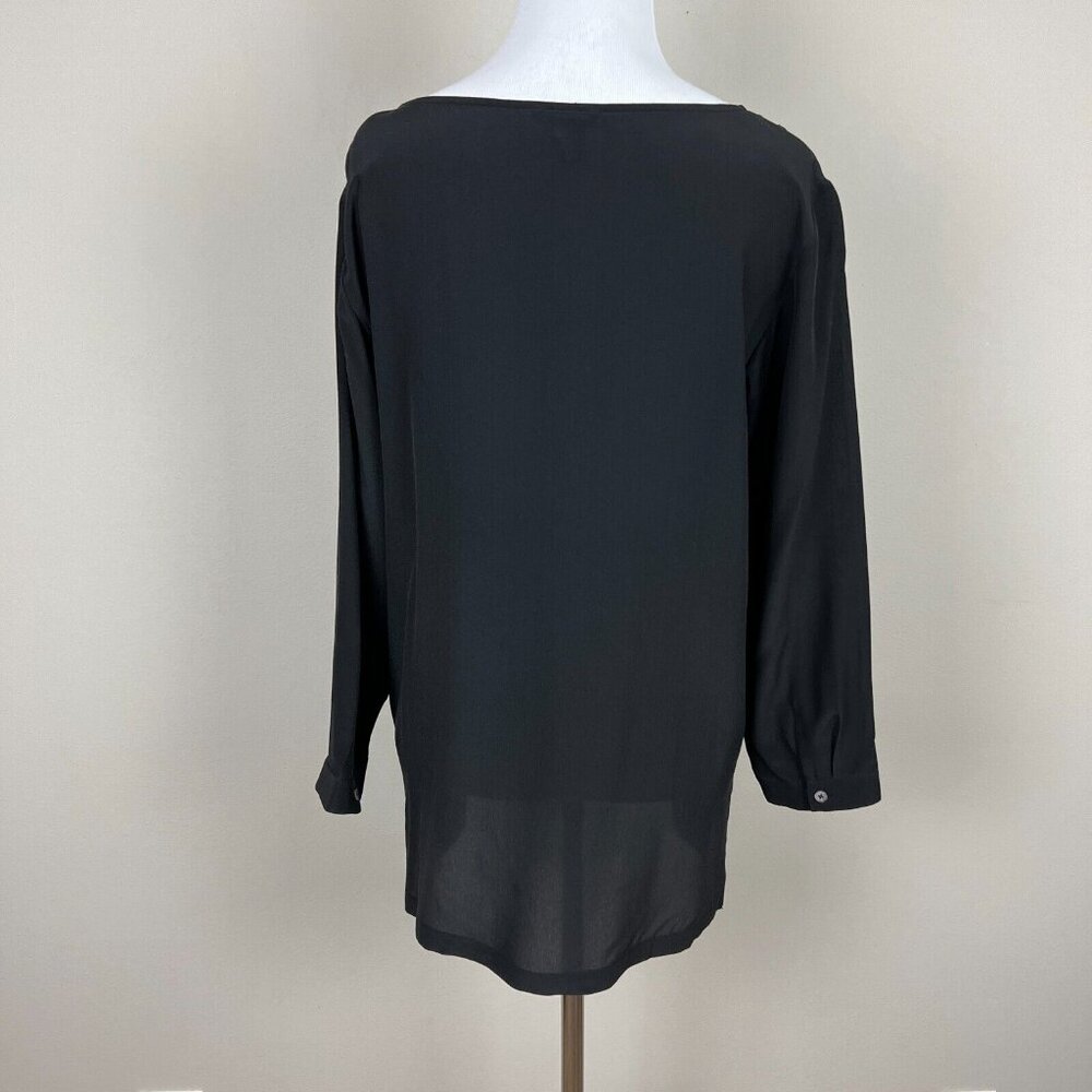 CLUB MONACO Tunic Top Womens Small Black Silk Eyelet 3/4‎ Sleeve Sheer Blouse S - Picture 8 of 16